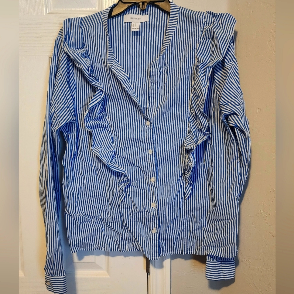 Forever 21+ Striped Top with Ruffles